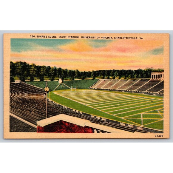 Other - Postcard VA Charlottesville University of Virginia Scott Stadium Sunrise c1940s